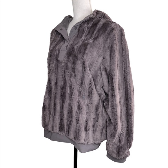 The North Face Extra Fuzzy Quarter Snap Pullover Gray Hooded Jacket - Picture 6 of 15